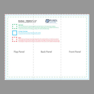 Printing template for a 8.5"x11" tri-fold brochure.