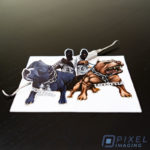 Custom Stickers Calgary: Custom-printed stickers of hand-drawn artwork featuring dogs on chains