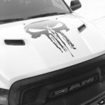 Custom-printed vinyl decal on the hood of a Dodge Ram pickup truck.